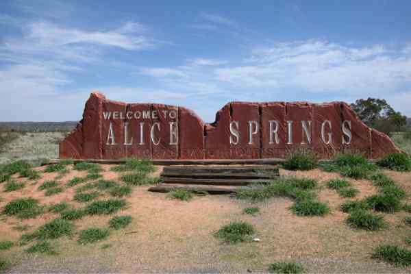 The 'Welcome to Alice Springs' sign.